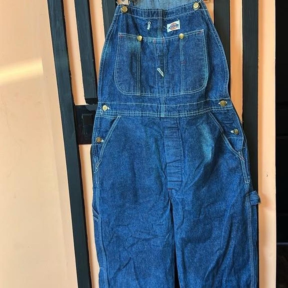 Dickies Men's Blue and Navy Dungarees-overalls #vintage